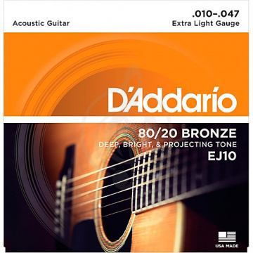 Изображение D'Addario EJ10 BRONZE 80/20 - Струны для акустической гитары 10-47