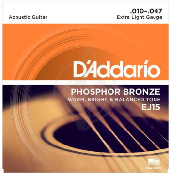 Изображение D'Addario EJ15 - Струны для акустической гитары фосфорная бронза 10-47