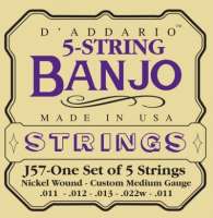Изображение D'Addario J57 - струны для банджо, 5 String and Tenor Banjo/Custom Medium/Nickel